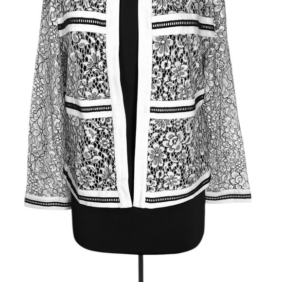 Chico’s Women’s Jacket 1 M/8 Black White Floral Lace Sheer Open Front Cardigan - Picture 6 of 9